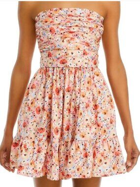 NWT Aqua Strapless Peach Floral Mini Dress Size XS